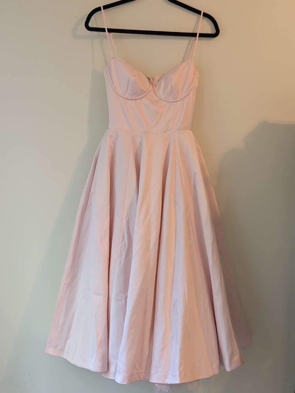 House of CB Pale Pink Midi Fit-and-Flare Dress with Spaghetti Straps